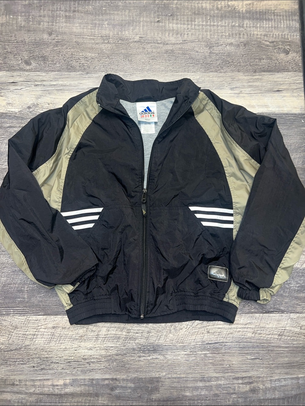 Vintage adidas Black and Olive Green Windbreaker Jacket